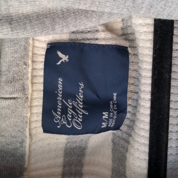 American Eagle Grey Stripe Thermal Sweater Long Cardigan AE Tunic Vintage Preppy - Picture 4 of 10